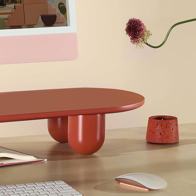 Fenge Monitor Stand Riser, 34 Inch Dual Monitor Riser for Large Monitors, Desk Organizer with Wooden Shelf & Solid Wood Legs, Computer Stand for Laptop, TV, PC, Printer, Red-DeskLoop Office