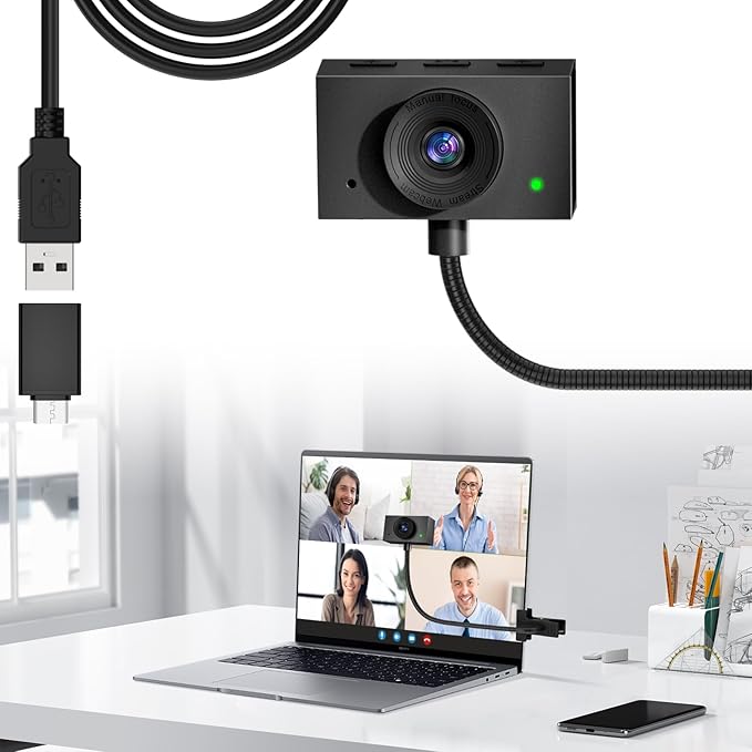 Webcam 1080P for PC, Eye Contact Webcam for Desktop Computer (Grey)-DeskLoop Office