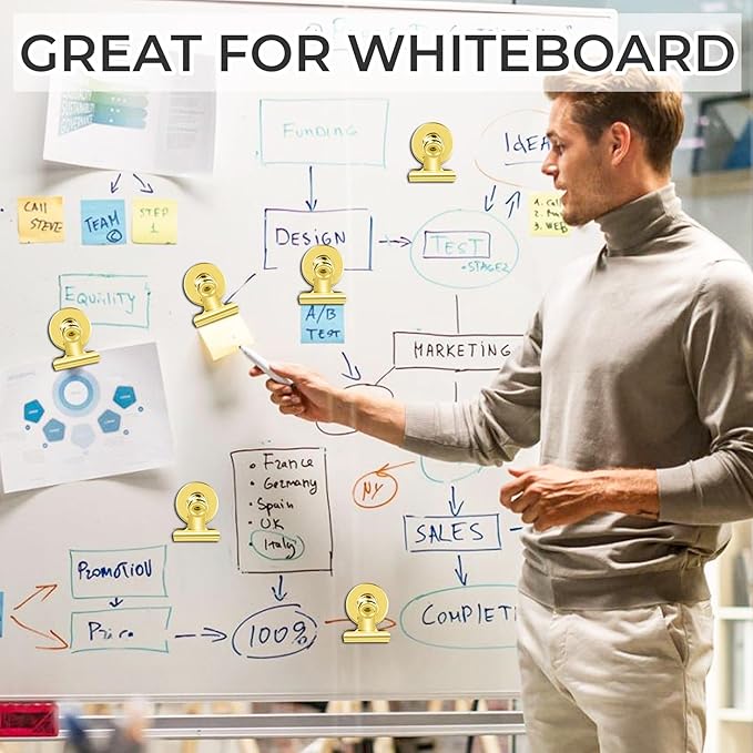 20 Pack Fridge Magnet Refrigerator Magnets, Gold Magnetic Clips Whiteboard Magnets, Magnet Clips Heavy Duty for Photo Displays, Home, Office, Classroom-DeskLoop Office