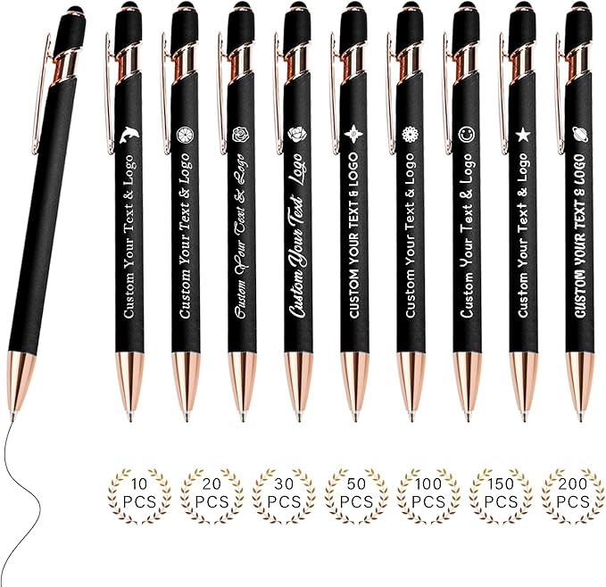 Custom Pens in Bulk with Multiple Colors Options,Engraved Double-Sided Personalized Pens with Design Text, Logo&Touch Stylus,Fine Point Smooth Writing, Ideal for Corporate, Students & Gifts-DeskLoop Office