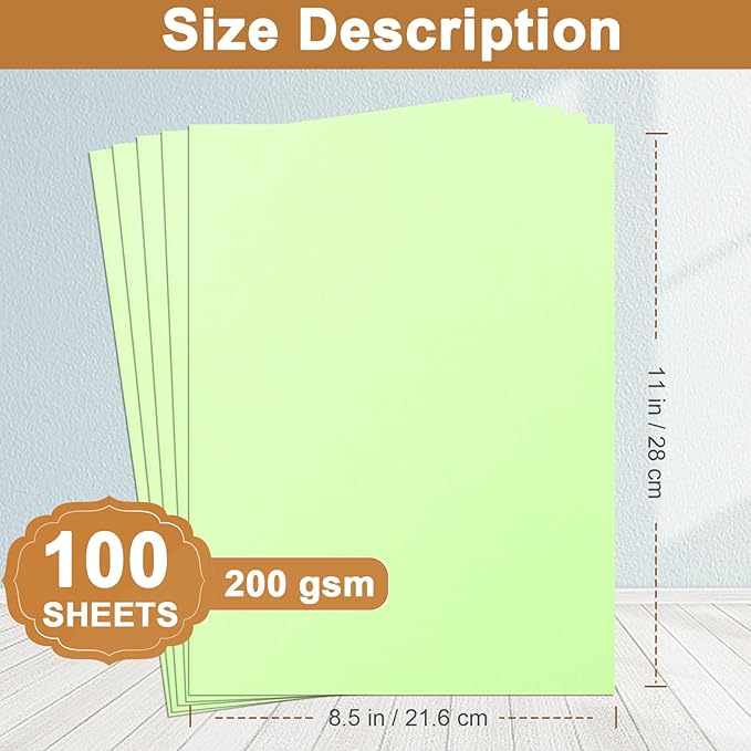100 Sheets Light Green Cardstock 8.5 x 11 Certificates Paper, 200gsm/75lb Thick Card Stock Printer Paper for Cards Making, Thank You Card, Business Cards, Scrapbooking, Birthday Decorations-DeskLoop Office