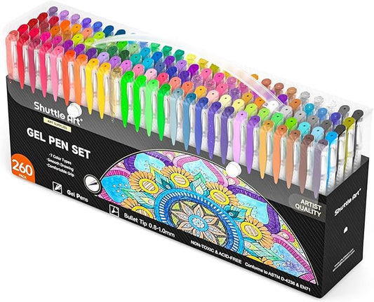 Shuttle Art 260 Pack Gel Pens Set, 130 Colors with 130 Refills for Adults Coloring Books Drawing Crafts Scrapbooking Journaling-DeskLoop Office