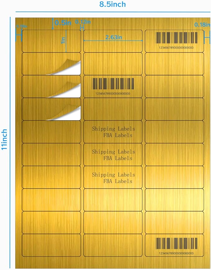 1" x 2-5/8" Address Labels- Gold Shipping Labels Stickers/Mailing Labe Stickers for Laser/Inkjet Printer, Matte- Permanent Adhesive Sticker-DeskLoop Office