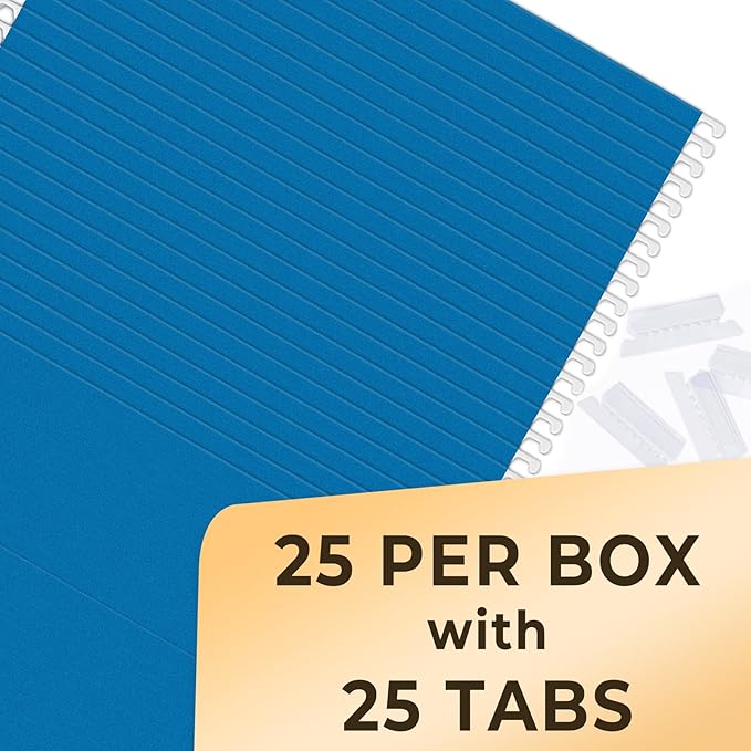 SUNEE 25 Pack Hanging File Folders, Blue Folders, Hanging File Folders Letter Size with 1/5-cut Tabs, Stay Organized for Your Home and Office Bulk File and Documents-DeskLoop Office