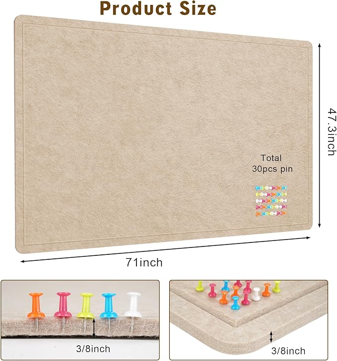 Large Bulletin Board - 72 X 48 inches Cork Board with 30 Pushpin, 6' x 4' Cork Board for Walls Pin Board, Self-Adhesive Felt Board Vision Board Foldable Photo Board for Wall (Beige Brown)-DeskLoop Office