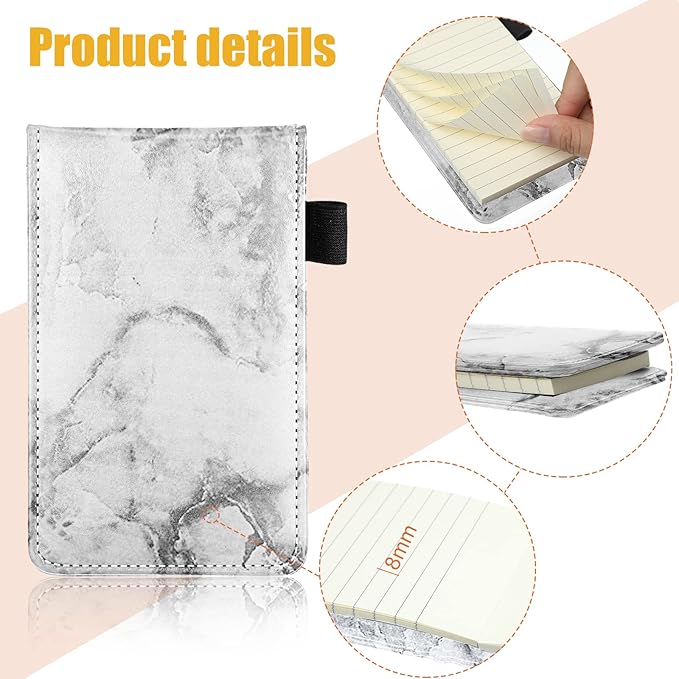 Outus 10 Pcs Pocket Notebook with Pen Set Included Mini Pocket Notepad Holder with 50 Lined Sheets, Metal Pen, 8 Pcs 3 x 5 Inch Memo Book Refills, 30 Lined Paper Per Note Pad (Marble Color)-DeskLoop Office