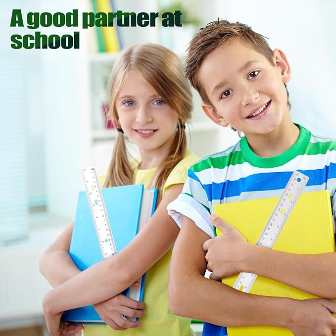 28 Pack Plastic Ruler 12 Inch Transparent Rulers - Metric Bulk for Kids School Office Classroom, Clear-DeskLoop Office