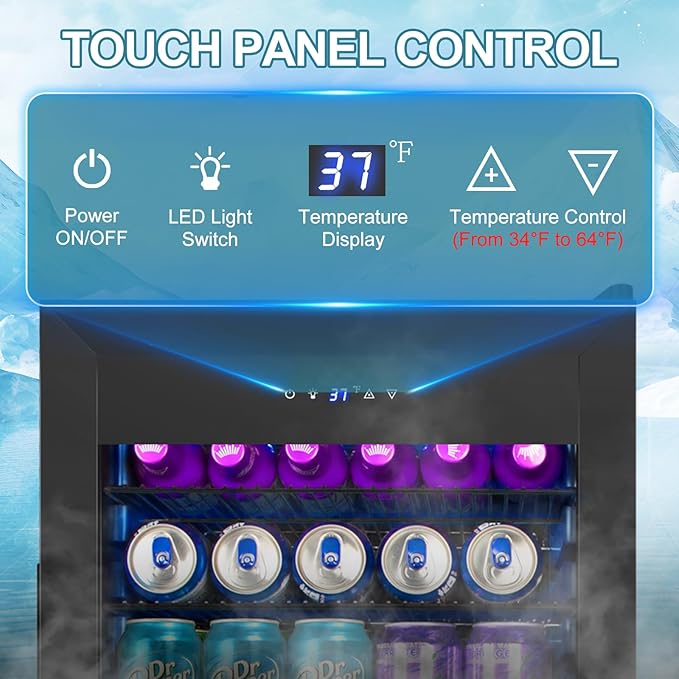 Beverage Refrigerator Cooler, 128 Cans 3.2 Cu.Ft Mini Fridge Glass Door for Drink Beer Soda Wine, Small Fridge with 4 Adjustable Removable Shelves for Kitchen, Bedroom, Office, Bar, Gaming Room, Black-DeskLoop Office