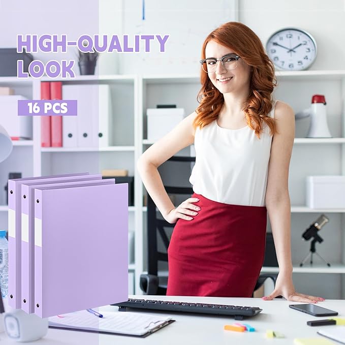 Henoyso 16 Pcs 3 Ring Binder 1/2'' Round Fits Letter Size 8. 5'' x 11'' Paper Plastic Flexible Binder Holds 100 Sheets with 1 Pockets Versatile Organizer for Office Home School (Light Purple)-DeskLoop Office
