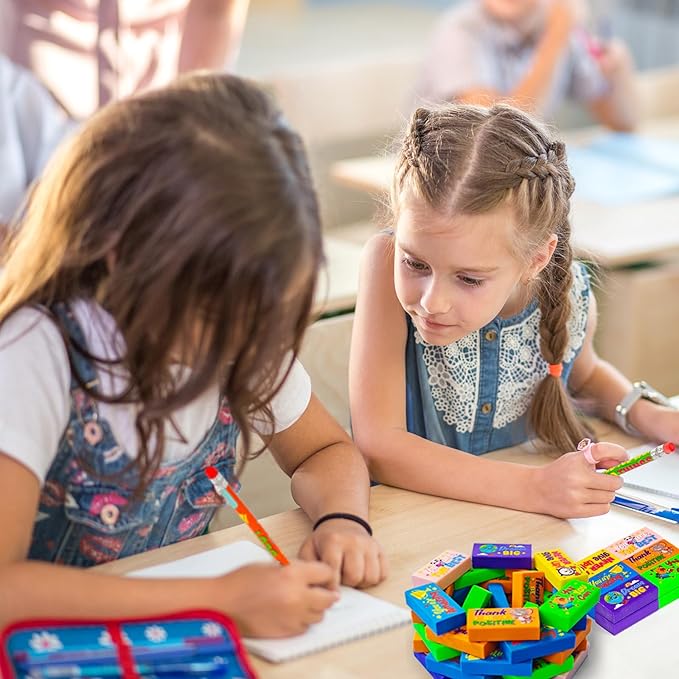 Cinrobiye 100 PCS Inspirational Pencil Erasers Bulk Motivational Cute Eraser Back to School Favor Goody Bag Filler Gifts for Students Classroom Office Teacher Prizes Reward School Supplies (Cute100)-DeskLoop Office