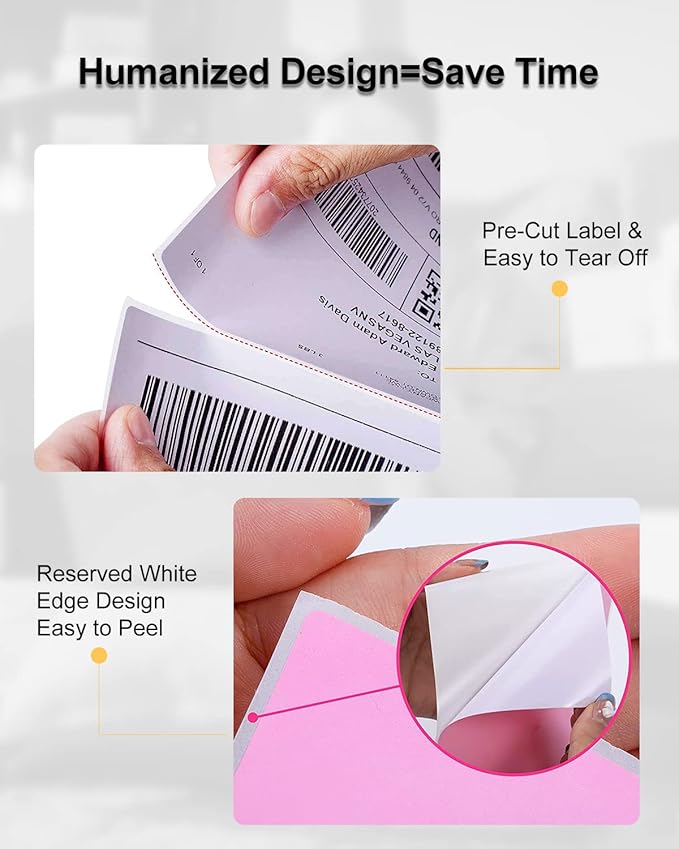 4x6 Thermal Label Printer Paper, Fan-Fold Shipping Labels,Water/Oilproof Adhesive Thermal Shipping Label Stickers Compatible with USPS, Shopify, Amazon, Etsy, Ebay, DHL, UPS- 100 PCS White-DeskLoop Office