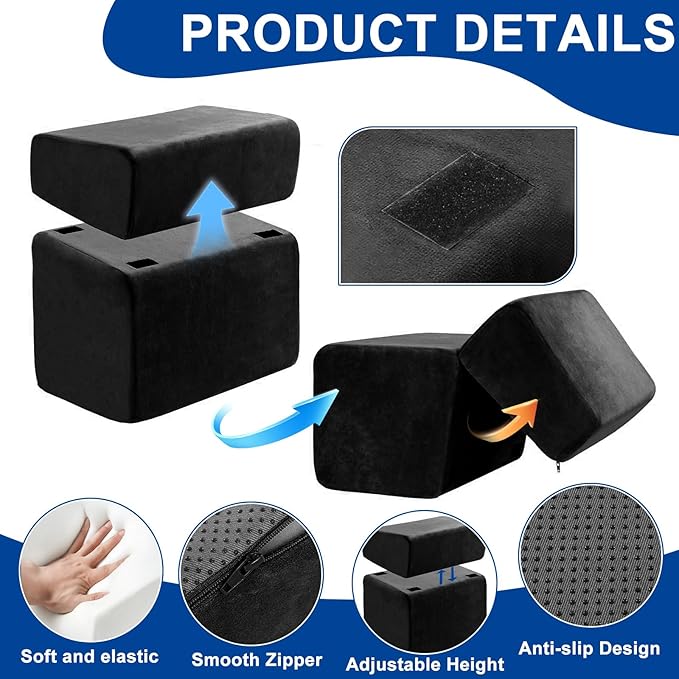 Adjustable Foot Rest for Under Desk at Work - 3 Height Ergonomic Footrest, 17x11 Inch Office Foot Stool, Soft Velvet Cushion, Non-Slip Base for Home & Office - 100% Memory Foam Filling-Black-DeskLoop Office