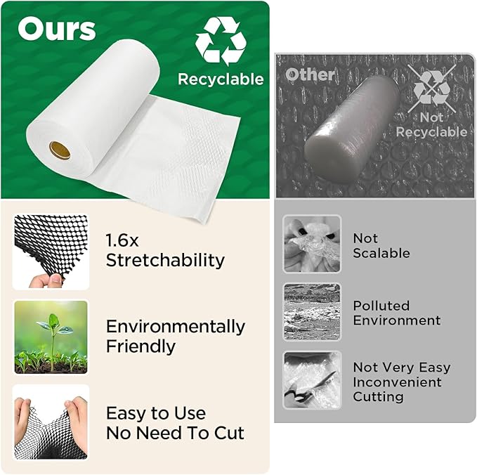 Honeycomb Packing Paper, 12"x300' White | Perforated Honeycomb Packing Paper Recyclable Moving Supplies for Shipping & Moving | Plastic-Free Alternative to Bubble Cushion Wrap with 36 Fragile Stickers-DeskLoop Office