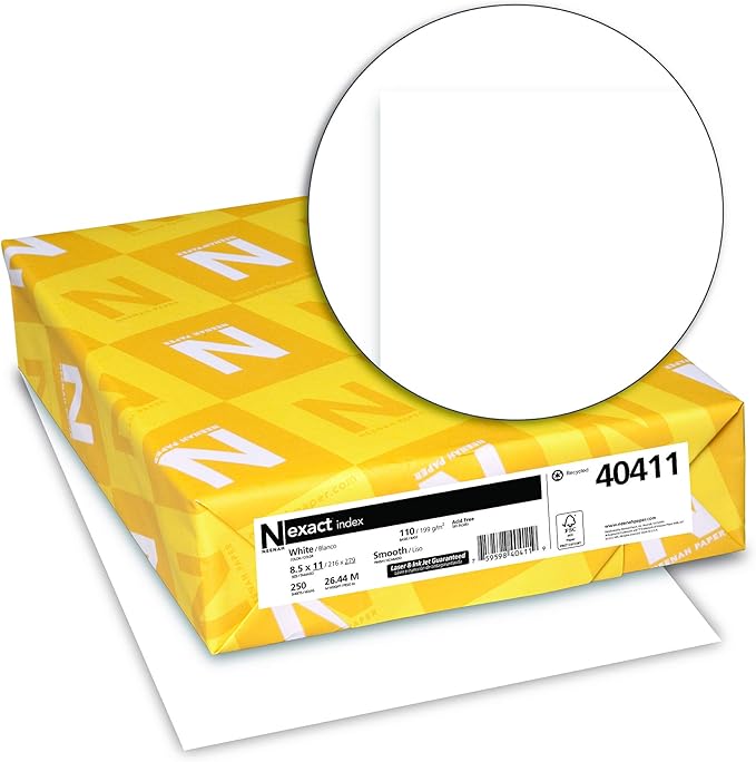 Neenah Paper Exact Index Card Stock, 94 Bright, 110 lb Index Weight, 8.5 x 11, White, 250/Pack-DeskLoop Office