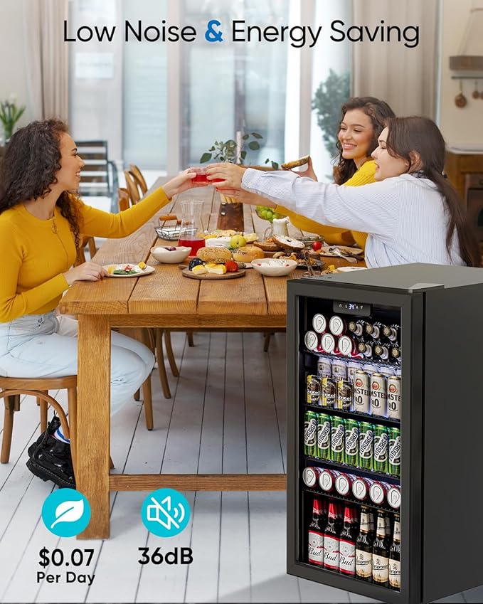 3.2 Cu.Ft Mini Fridge with Glass Door - 126 Can Beverage Refrigerator Cooler for Drink Beer Wine Soda, Small Fridge for Bedroom Office Bar Dorm, 4 Adjustable Shelves, Black-DeskLoop Office