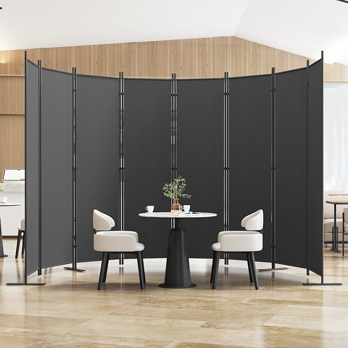 Helios&Hestia 8-Panel 6 ft Tall Indoor Folding Room Divider, Portable Privacy Screen, Freestanding Partition Separator, Temporary Wall Separation for Bedroom, Office, 160" W X 71" H, Dark Grey-DeskLoop Office