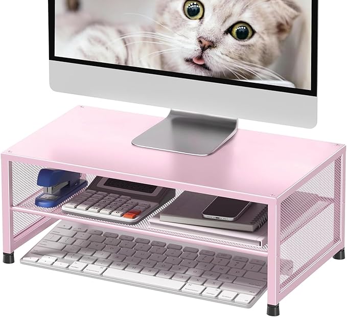 Computer Monitor Stand Riser, Desk Organizers and Accessories, Printer & Laptop Stand, Office Desk Accessories & Desktop Workspace Organizers for Office Supplies (Pink)-DeskLoop Office