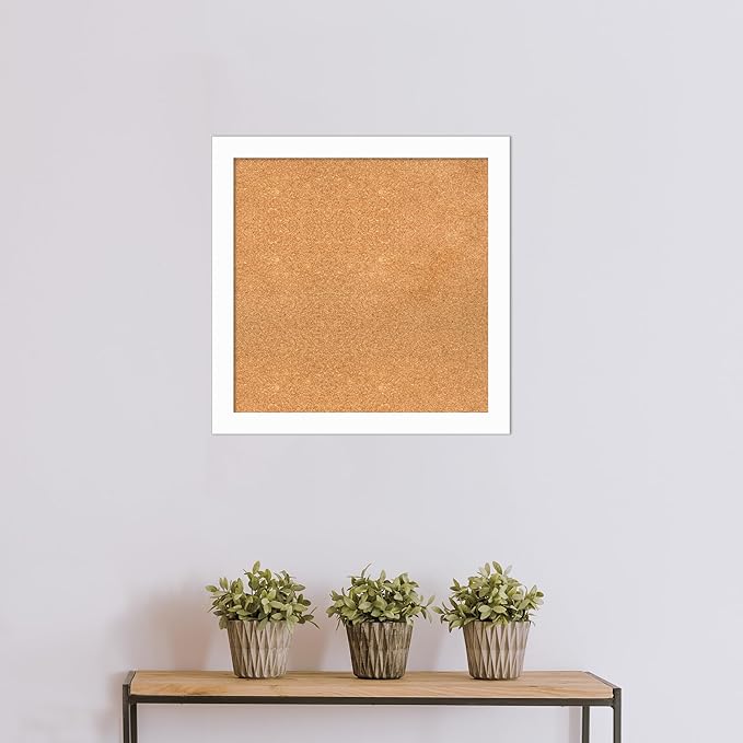 Amanti Art Natural Cork Board for Wall, 27x27 Vision Board with White Frame, Medium Corkboard Office Decor for Home Organization, Casual Corkboard Pinboard to Display Items for Home Organization in-DeskLoop Office