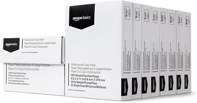 Amazon Basics Multipurpose Copy Printer Paper, 20 lb, 8.5 x 11 Inches, 8 Reams (4,000 Sheets), 92 Bright, White-DeskLoop Office