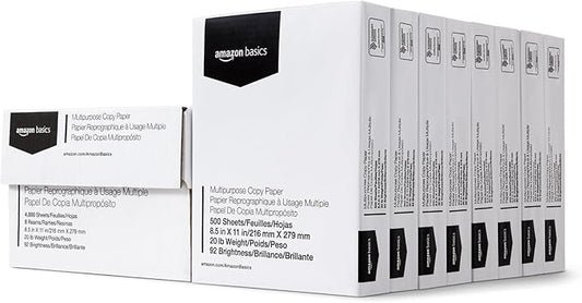 Amazon Basics Multipurpose Copy Printer Paper, 20 lb, 8.5 x 11 Inches, 8 Reams (4,000 Sheets), 92 Bright, White-DeskLoop Office