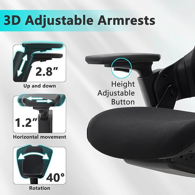 CLATINA Office Chair Swivel Executive Chair, Adjustable Ergonomic Computer Chair with 3D Armrest and Lumbar Support, Fabric Backrest Task Chair for Home Office Conference Room-DeskLoop Office