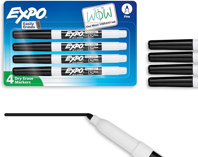 EXPO Low Odor Dry Erase Markers Fine Tip Black 4 Count-DeskLoop Office