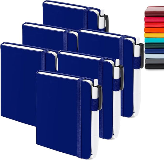 feela 6 Pack Pocket Mini Notebooks Bulk, Small Cute Memo Notepads Hardcover College Ruled Lined Journals with Pen Holder for School Business Work, with 6 Black Pens, 3.5”x 5.5”, A6, Navy-DeskLoop Office
