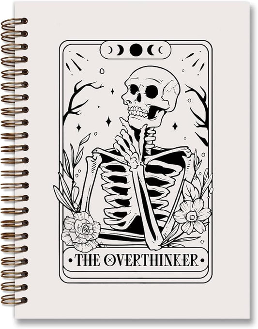 Overthinker Tarot Goth Notebook Journal,Gothic Skull Hardcover College Spiral Notebook Journal for Teen Girls Women,Goth Office Supplies,Hard Cover Journal Notebooks-DeskLoop Office