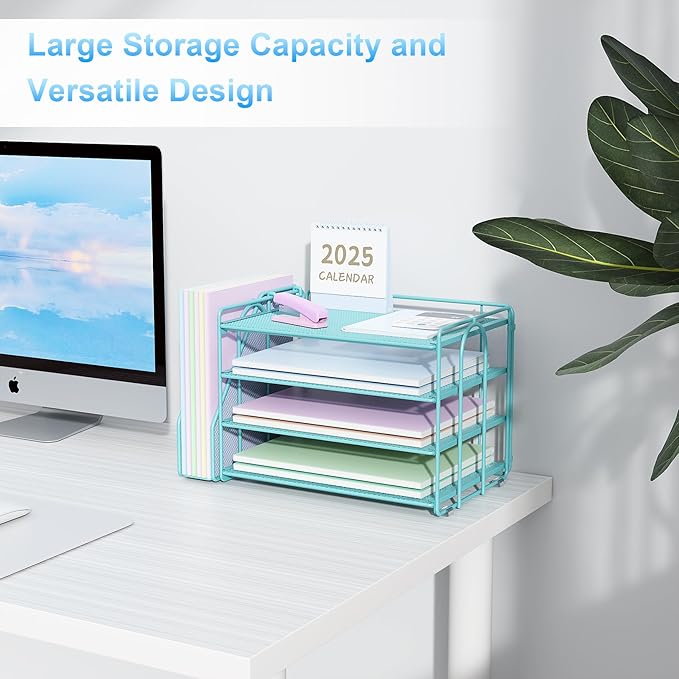 Spacrea Desk Organizers and Accessories, Paper Organizer for Desk with File Organizer, Desk Accessories & Workspace Organizers for Office Supplies (Blue)-DeskLoop Office