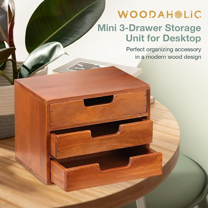 Triple Drawer Desktop Storage Organizer in Modern Wood Design 3-Drawer - Image 8