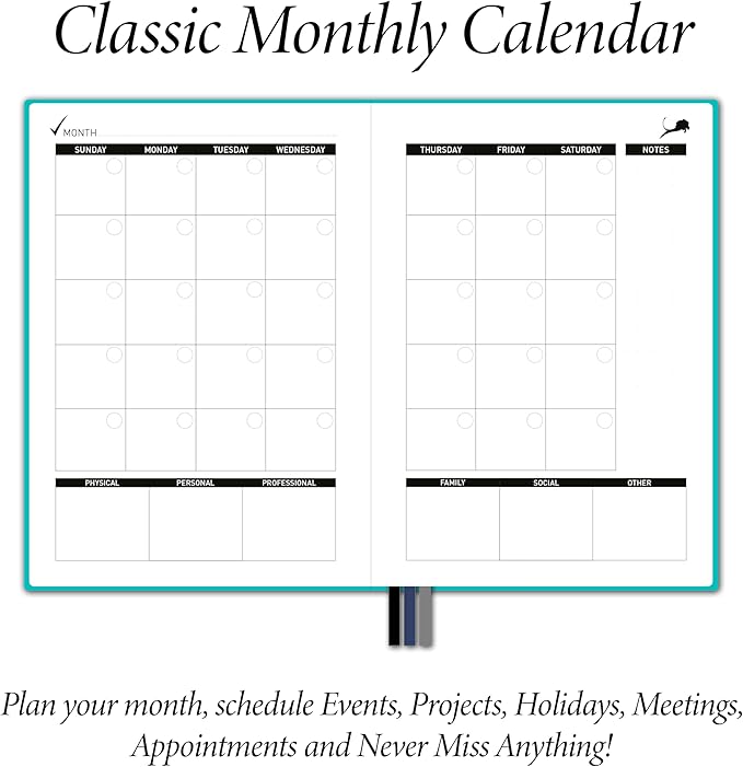 Daily Planner, Calendar and Gratitude Journal to Improve Time-Management, Productivity & Happiness | Vegan Leather Hardcover Organizer with Blank Dates, Undated 6 Months 24 Hour Agenda-DeskLoop Office