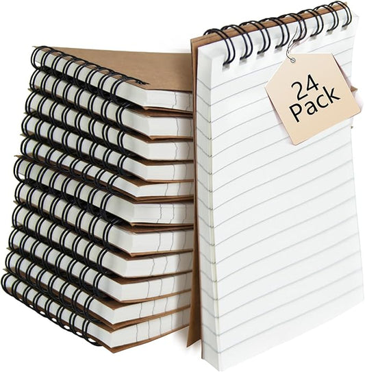 Memo Pads 24 packs, Small 3x5 Spiral Notepads, Office Style Mini Notebook, Small Notepad Pocket Size, Pocket Notebooks for Home, College, Work or School - Lined College Ruled Paper-DeskLoop Office