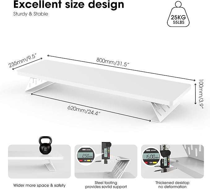 Fenge Monitor Stand Riser, Desk Top Shelf for 2 Monitors, Computer Stands for Desk, Wood & Steel Desktop Riser for Laptop, PC, Printer-DeskLoop Office