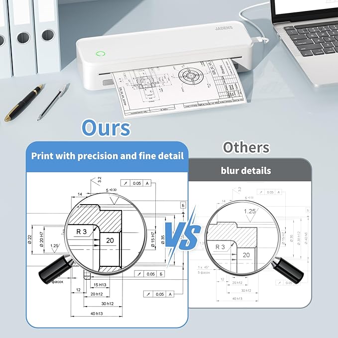 JADENS Portable Printers Wireless for Travel, Thermal Inkless Printer, Support 8.5" X 11" Thermal Paper, Compatible with iOS, Android & Laptop-DeskLoop Office
