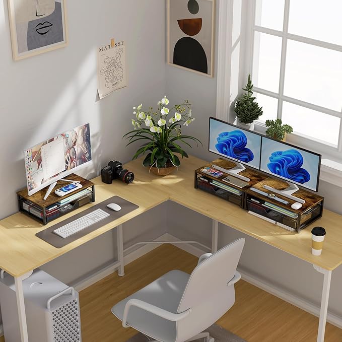 gianotter Computer Monitor Stand Riser, office organizer with Drawer, Office Organizers Storage for Classroom Office Supplies (Wood)-DeskLoop Office