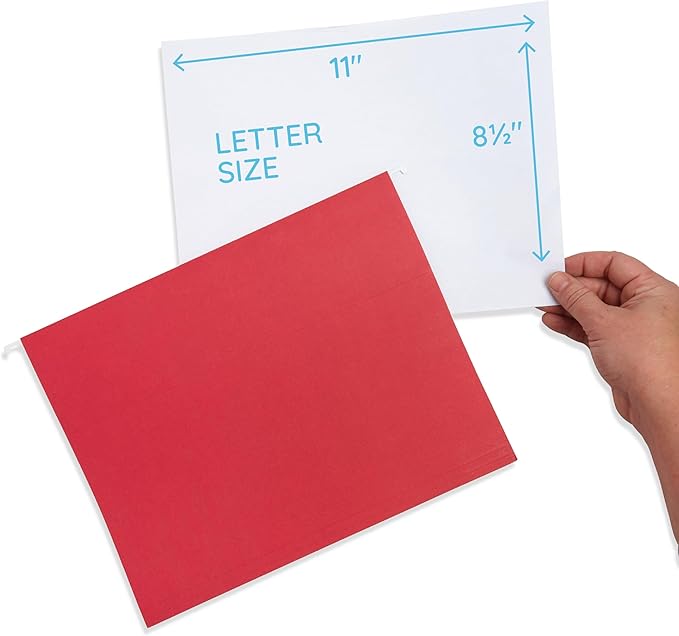 25 Blue Summit Supplies Red Hanging File Folders Letter Size – Durable 11pt Paper, Plastic Tabs and Inserts Included, Fits Standard Filing Cabinets and Desktop Organizers-DeskLoop Office