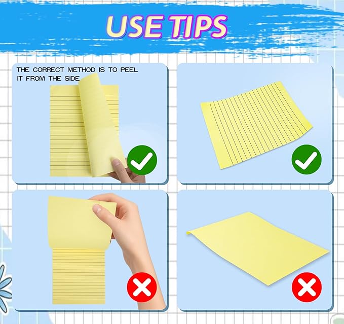 6 Pack 8x6 Inch Lined Sticky Notes, 300 Sheets Large Yellow Sticky Notes with Lines Super Sticking Power Memo Pads, Self-Stick Note Pads for School Office Home-DeskLoop Office
