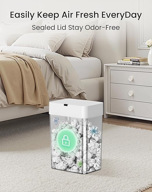 Cesun Bathroom Trash Can with Lid, 4 Gallon Motion Sensor Garbage Can Automatic Touchless Trash Cans, Slim Plastic Smart Waste Basket for Bedroom, Office, Living Room, White-DeskLoop Office