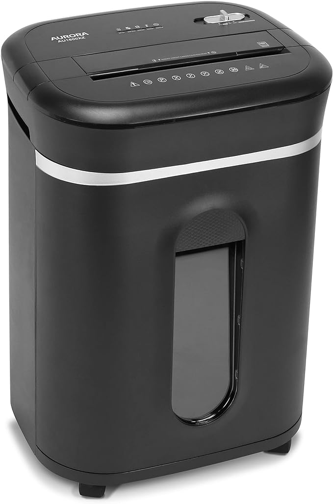 Aurora Long Duty Cycle 18-Sheet Crosscut Paper/CD/Credit Card Shredder, AntiJam Feature, 30-Minute Continuous Run Time, Large 6-gal Pullout Basket