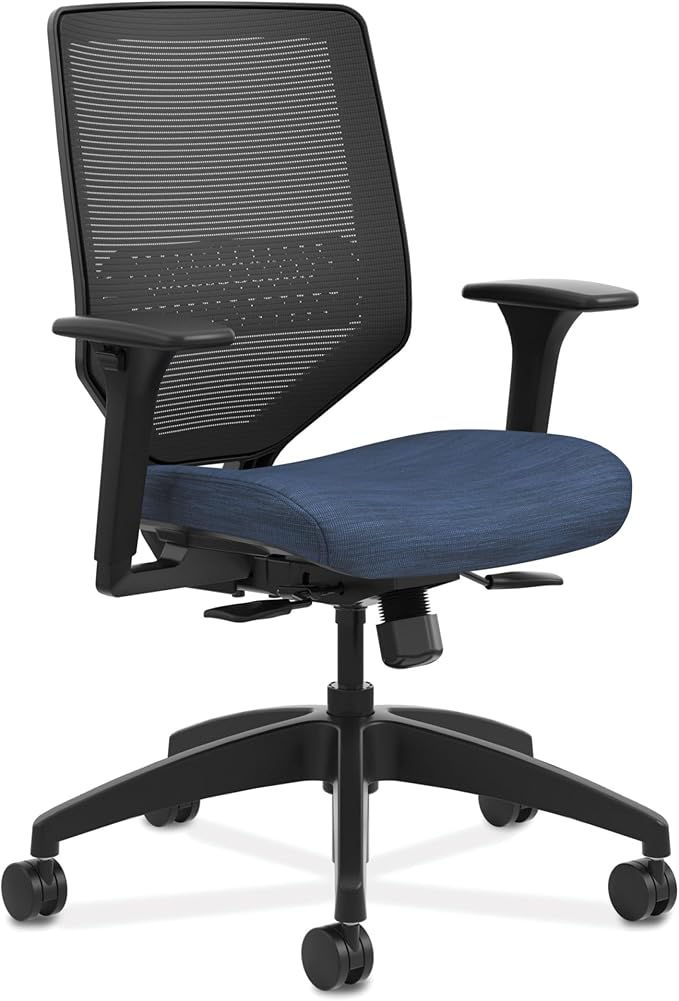 HON Solve Mesh Back Office Chair with Adjustable Arms, Adjustable Height, Tilt Tension, Lumbar Support, Swivels, on Rolling Wheels, Midnight-DeskLoop Office