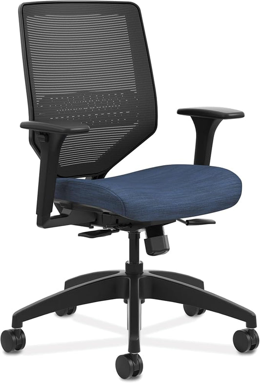 HON Solve Mesh Back Office Chair with Adjustable Arms, Adjustable Height, Tilt Tension, Lumbar Support, Swivels, on Rolling Wheels, Midnight-DeskLoop Office