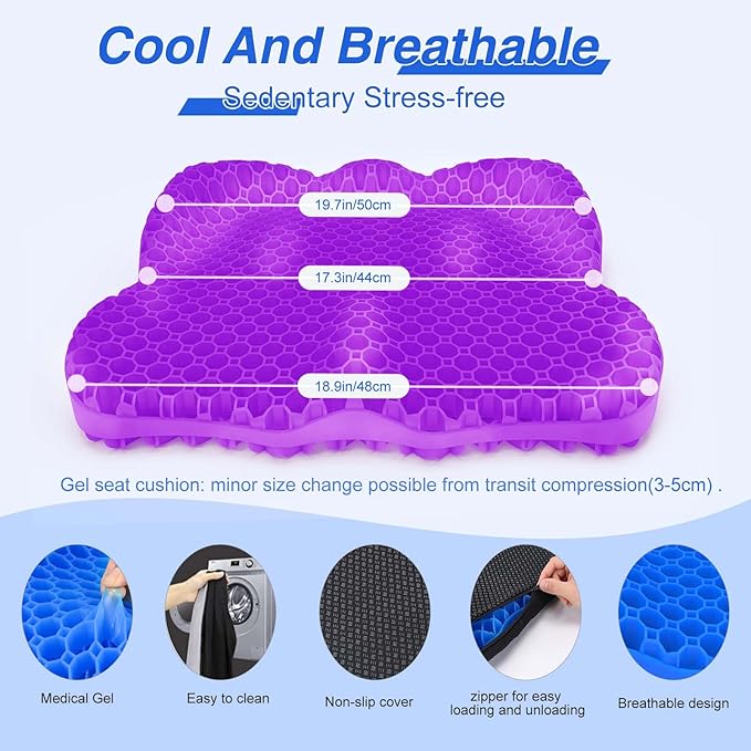 Thicken 19.7in Seat Cushion, Gel Seat Cushion for Long Sitting–Office Chair, Wheelchair, Car Pad, Large Cooling Support Pad for Back Pain, Sciatica, Tailbone Pain Relief-DeskLoop Office