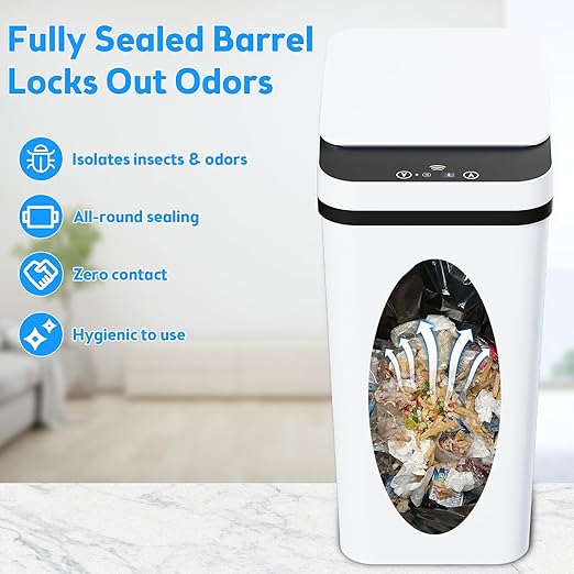 KOEYLE 2 Pack 2.2 Gallon Automatic Touchless Garbage Can, Small Motion Sensor Smart Trash Can, Slim Waterproof Trash Bin for Bedroom, Bathroom, Office, Living Room, White-DeskLoop Office