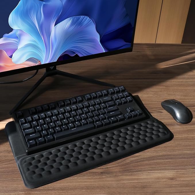 Computer Keyboard Stand with Wrist Rest, Ergonomic Tilted Keyboard Holder - Keyboard Riser with Wrist Pad - Keyboard Tray Support for Office Home - Black-DeskLoop Office