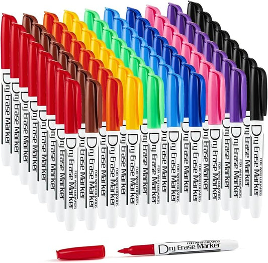 Volcanics Skinny Dry Erase Markers Bulk Fine Tip for Kids Small Whiteboard Markers Thin Pack of 80, Assorted Colors-DeskLoop Office