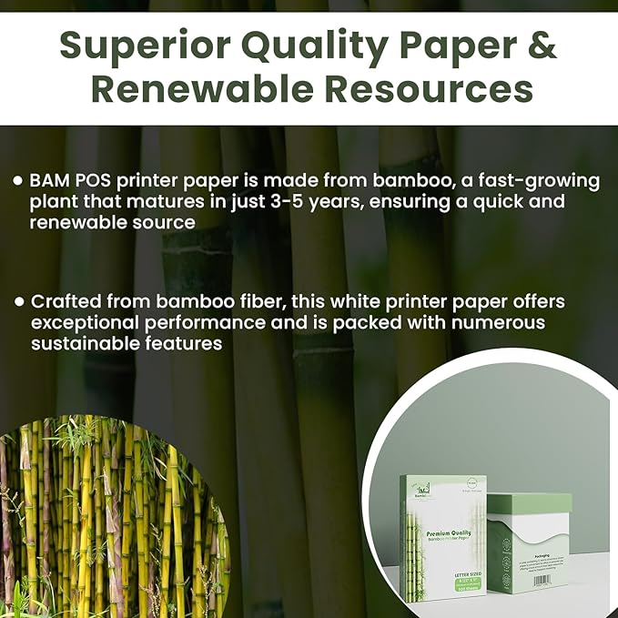 Bamboo Printer Paper - 8 1/2” x 11”- 20LB Multipurpose White Paper - Made from Bamboo Fiber, Renewable Resources, Zero Trees Used - 3 reams (1500 Sheets)-DeskLoop Office