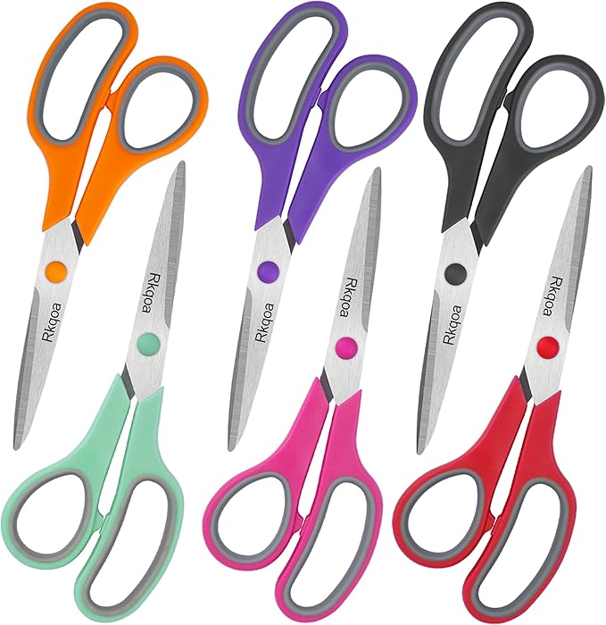 Pink Scissors Pack, Rkqoa 8" All Purpose Scissor - High Performance and Designed for Everyday use, Stainless Steel Shears Set with Comfort Grip, Right/Left Handed-DeskLoop Office
