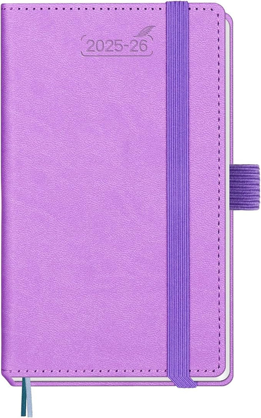 BEZEND Pocket Planner 2025-2026 Weekly and Monthly, 3.5" x 6" Academic Planner (Jul 25-Dec 26) 18-Month Mid-Year Calendar Book, Storage Pocket, Pen Holder, PU Leather Hardcover - Lavender-DeskLoop Office