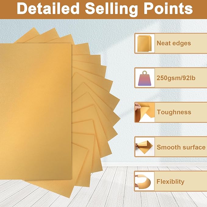120 Sheets Shimmer Gold Cardstock 8.5 x 11 Metallic Paper, 250gsm/92lb Thick Paper Card Stock for Birthday Decorations, DIY Cards Making, Greeting Cards, Wedding Invitations, School Crafting