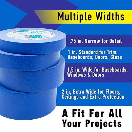 ABRO Blue Painters Tape 1.5 Inch Wide, 36mm x 55M, All Purpose Blue Tape, Temporary Labeling, Easy Tear, Clean Removal, Masking Tape Colored DIY or Pro - 3 Pack-DeskLoop Office